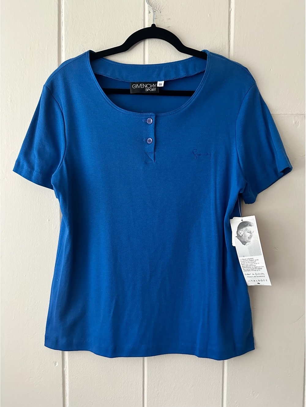 Givenchy Sport for Talbott 1970s Vintage NWT Blue Henley Top Size 18 (Large)